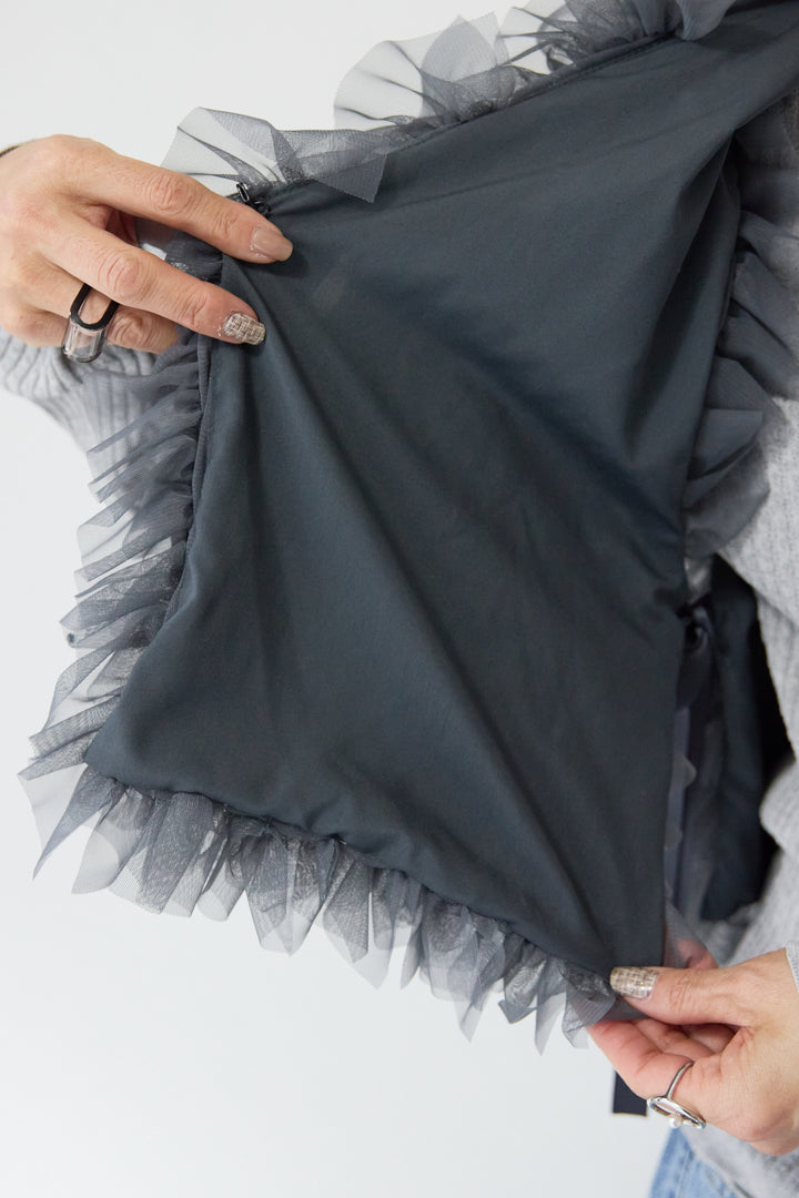 [SET]12Gリブクルーネックカーディガン+チュールフリルベスト(2set)