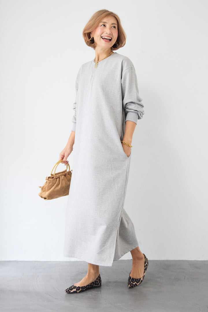 スウェット サイドスリット ロングワンピース