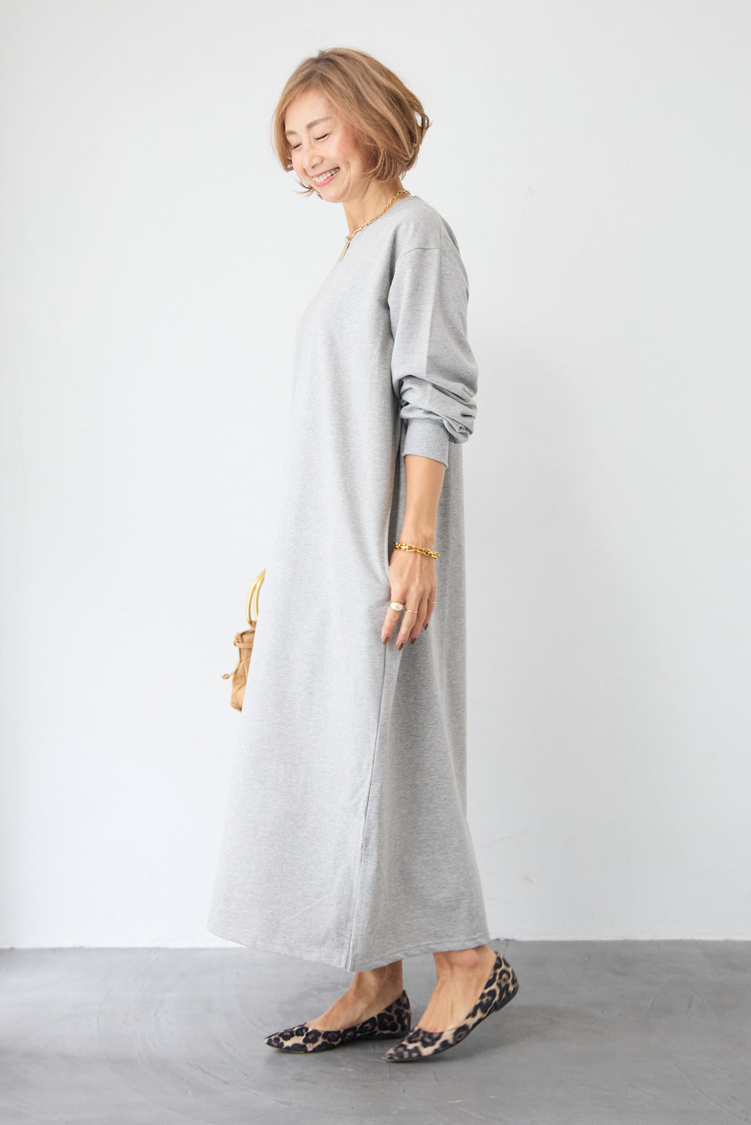 スウェット サイドスリット ロングワンピース