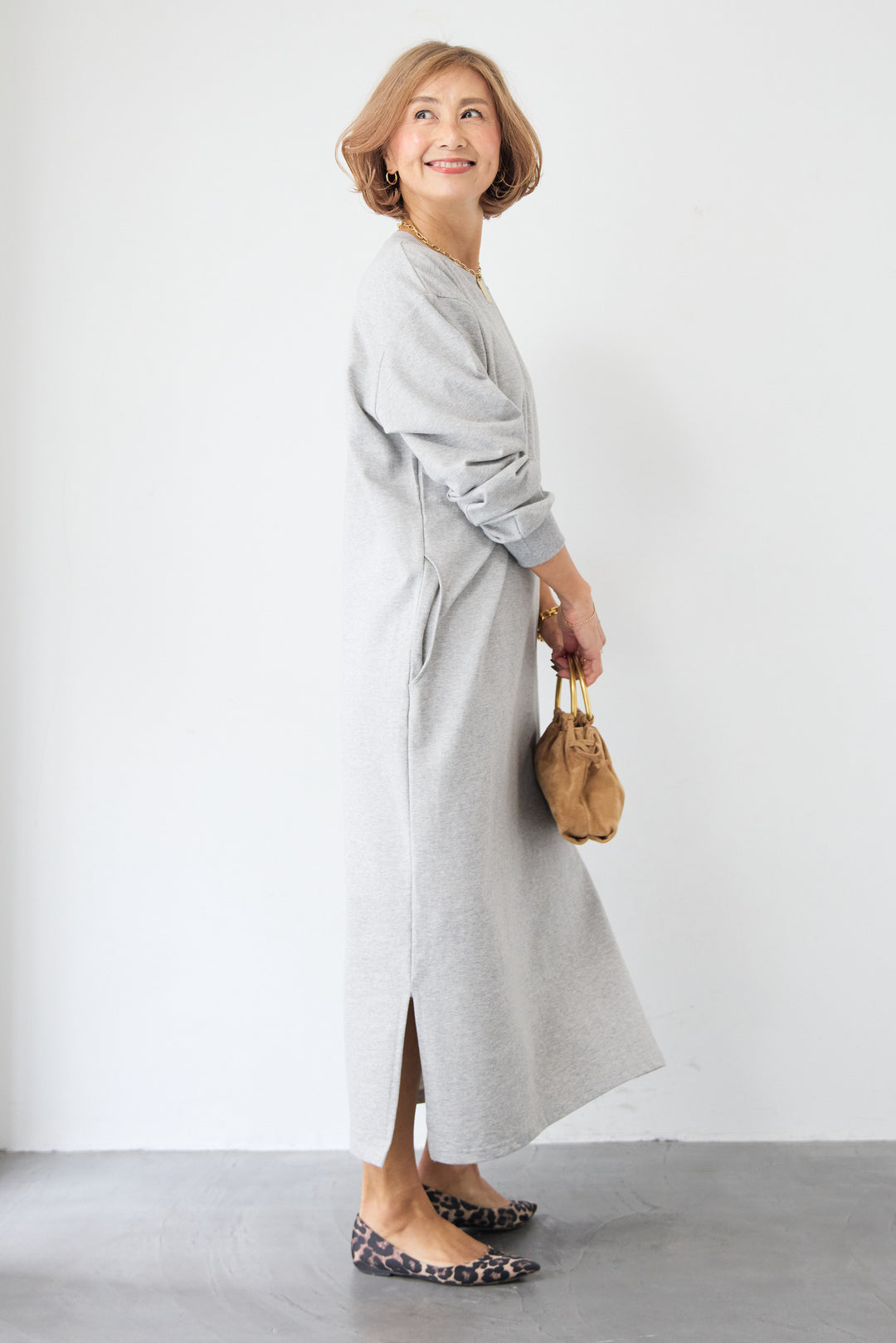 スウェット サイドスリット ロングワンピース