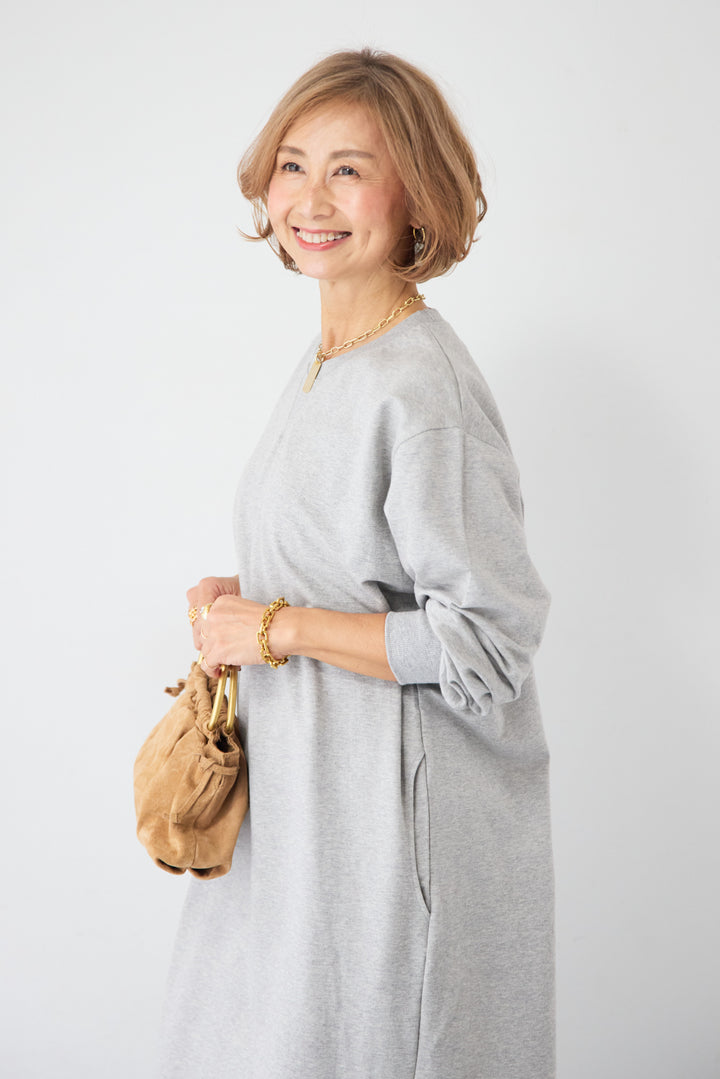 スウェット サイドスリット ロングワンピース