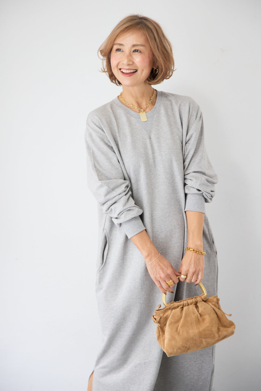 スウェット サイドスリット ロングワンピース