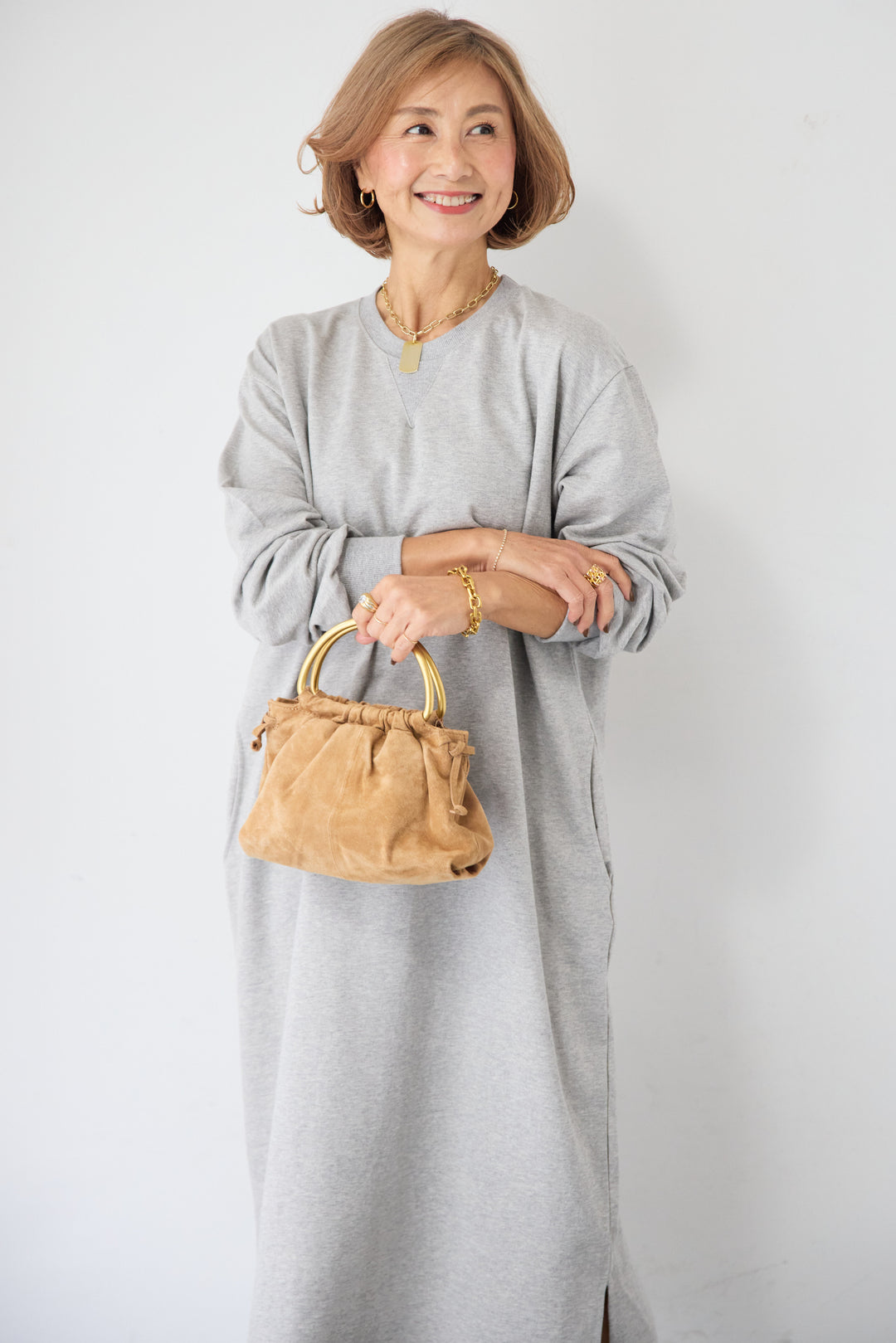 スウェット サイドスリット ロングワンピース