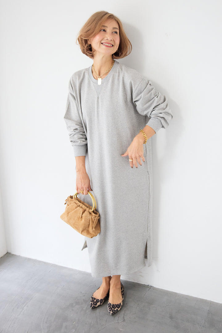 スウェット サイドスリット ロングワンピース