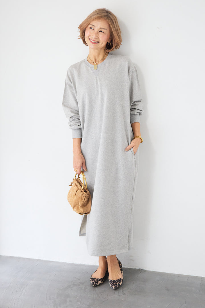 スウェット サイドスリット ロングワンピース