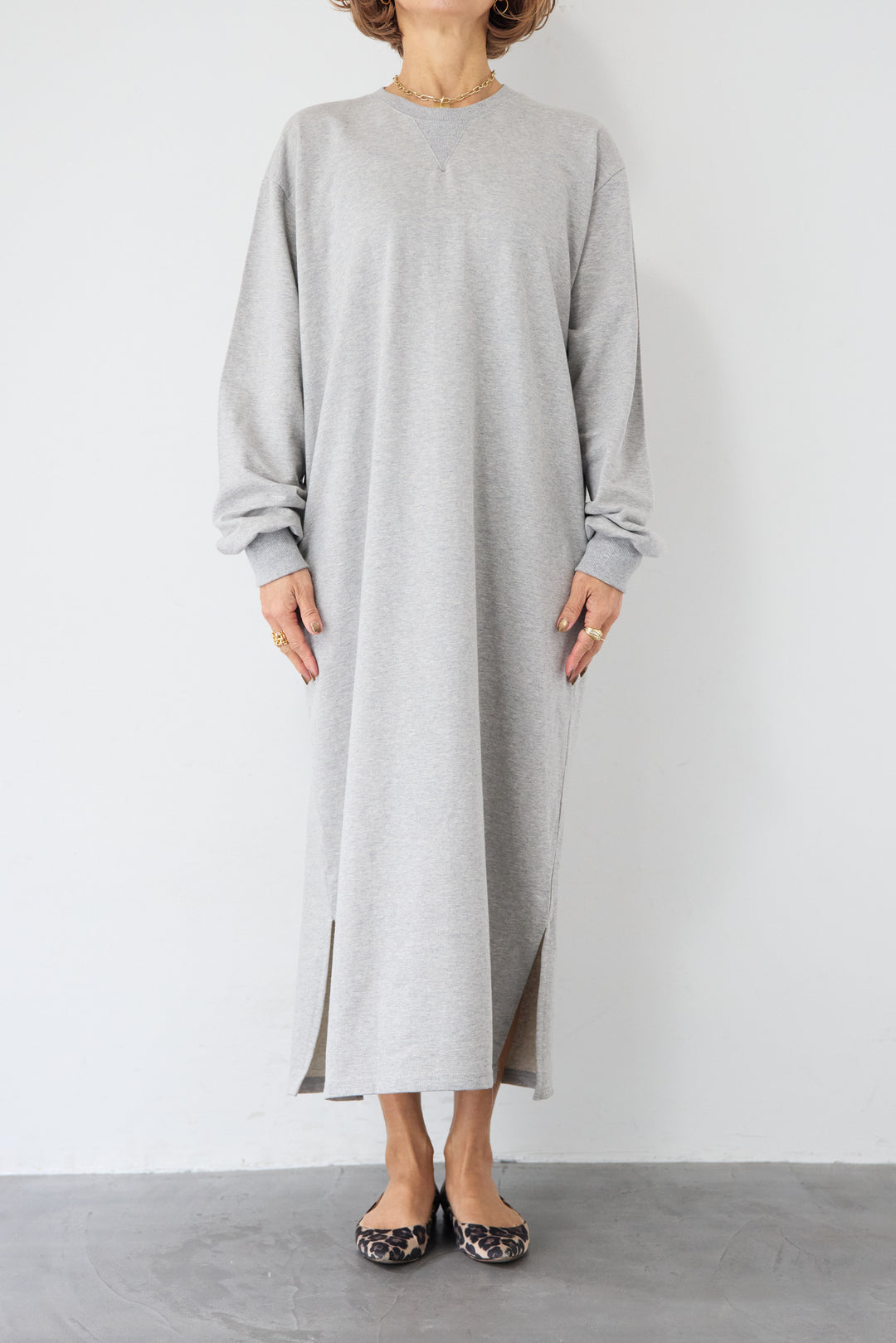 スウェット サイドスリット ロングワンピース
