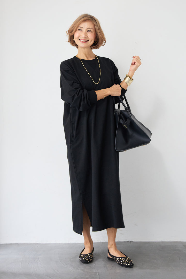 スウェット サイドスリット ロングワンピース