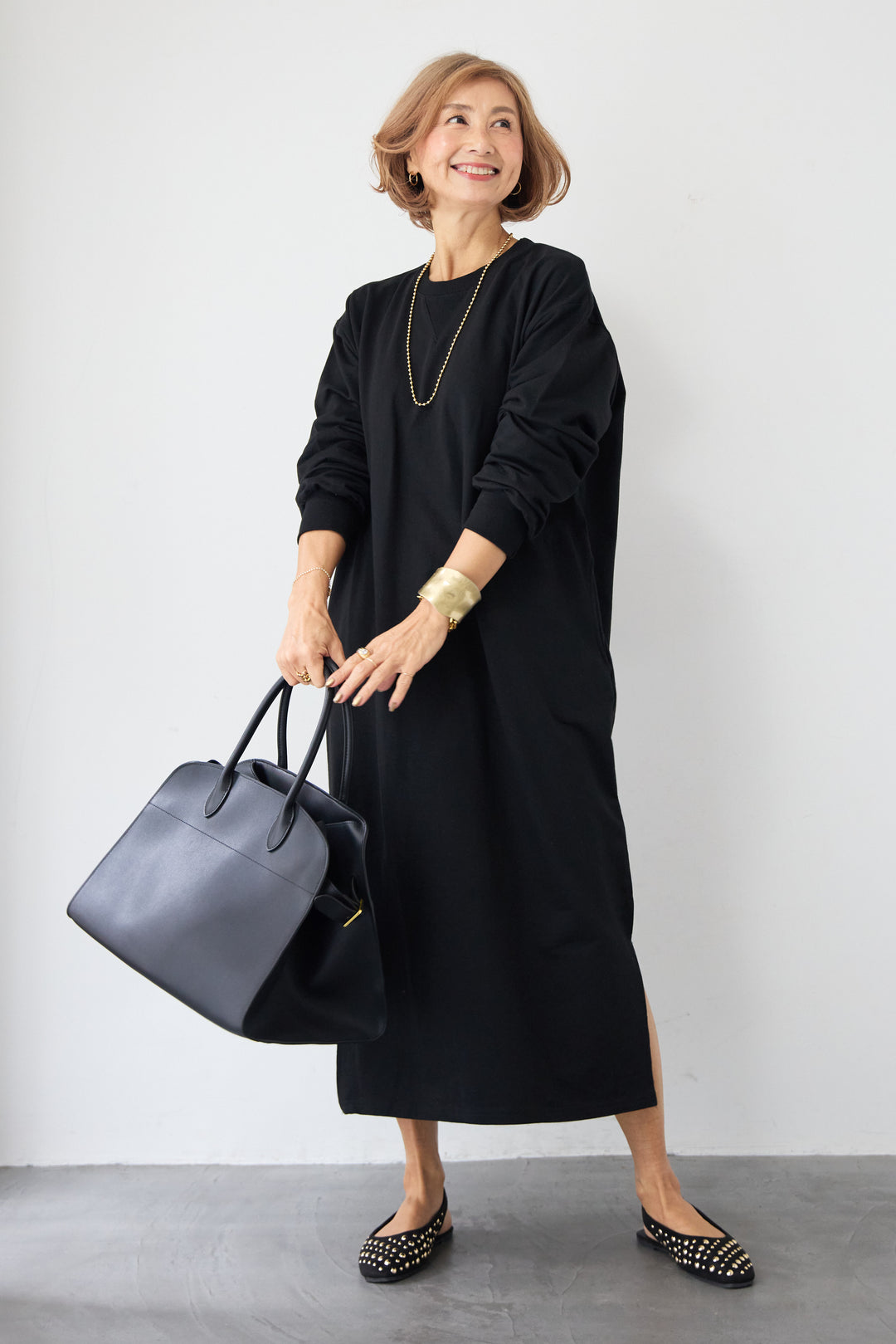 スウェット サイドスリット ロングワンピース