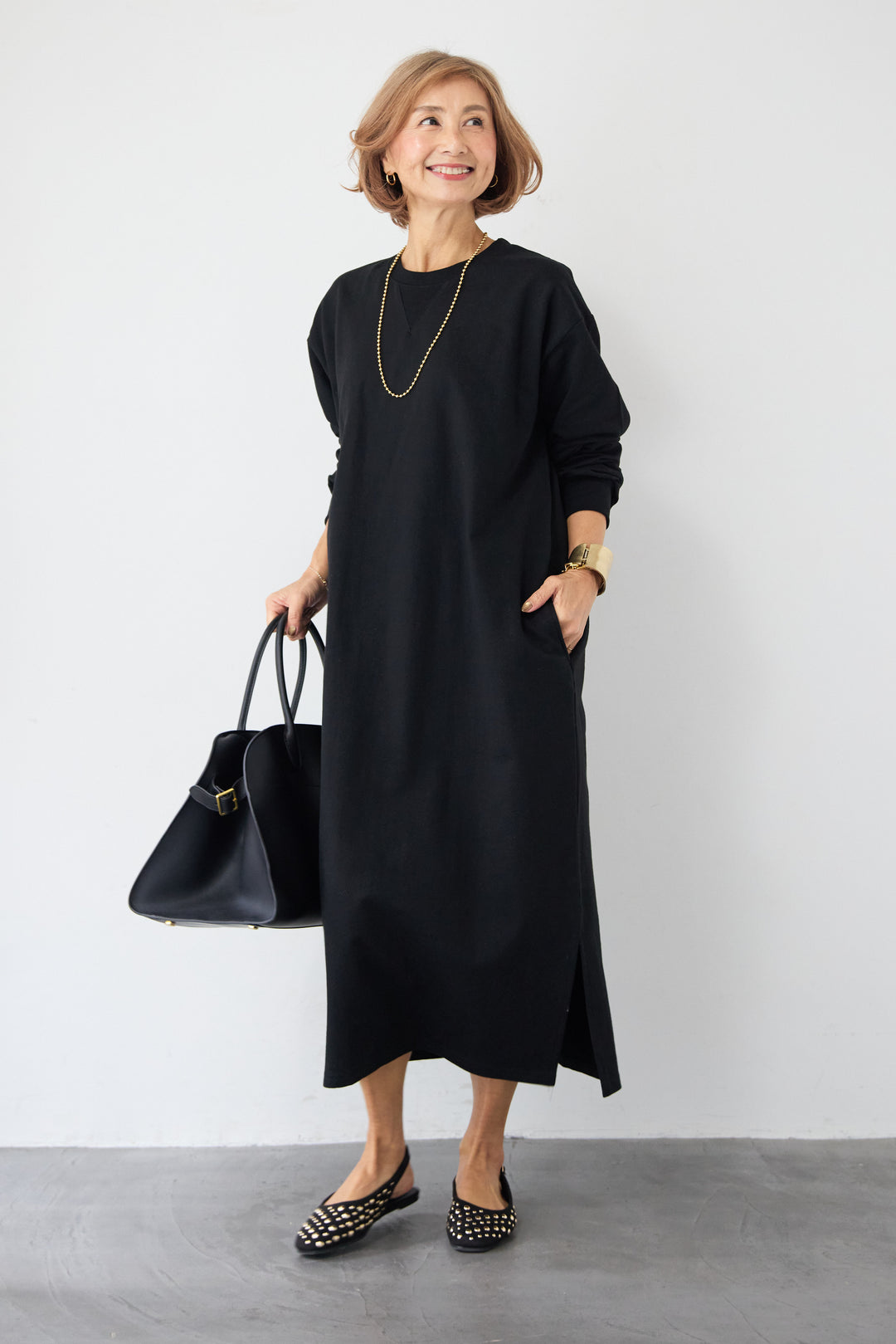 スウェット サイドスリット ロングワンピース