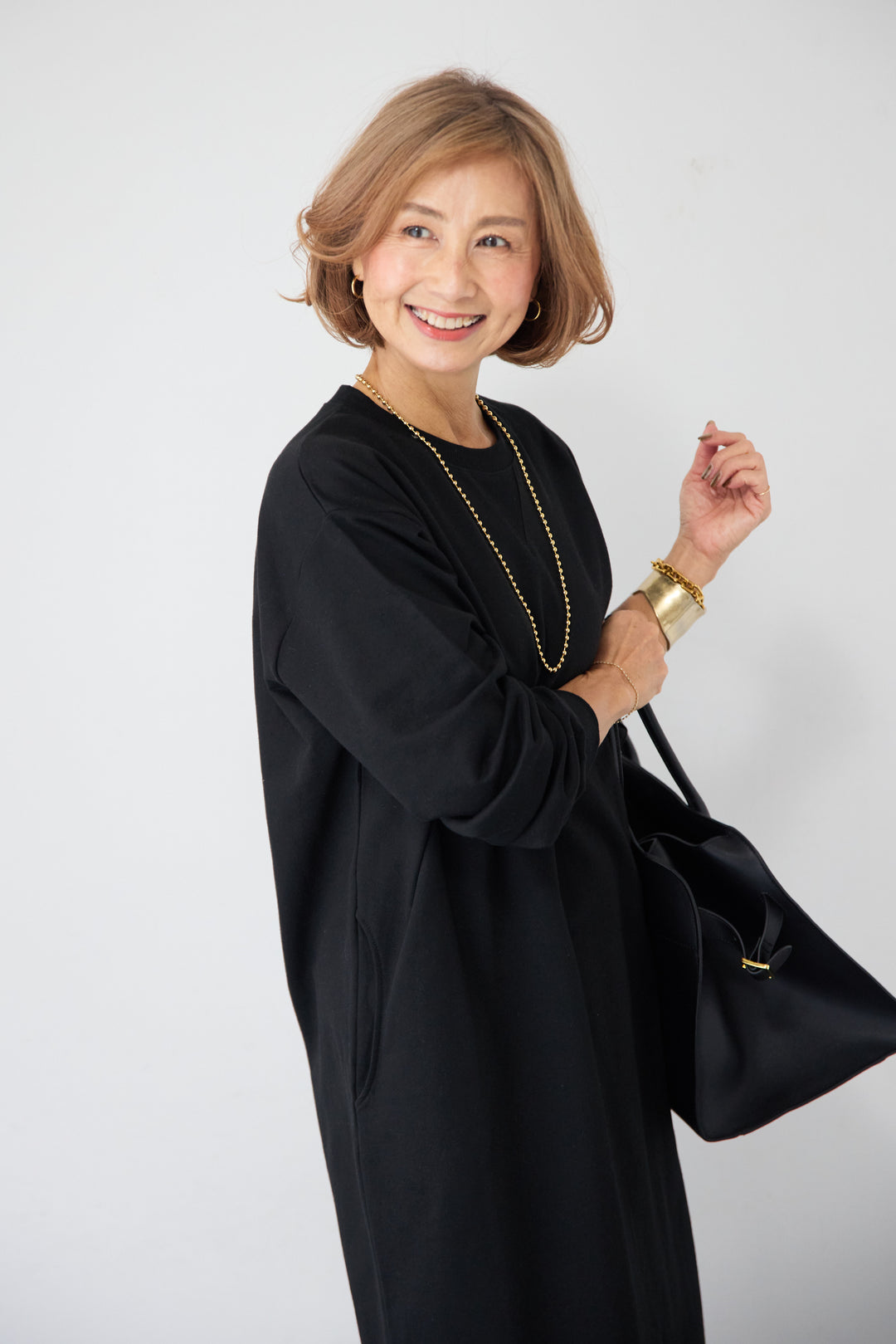 スウェット サイドスリット ロングワンピース