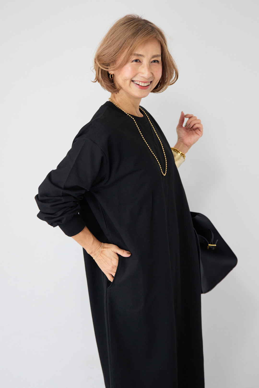 スウェット サイドスリット ロングワンピース