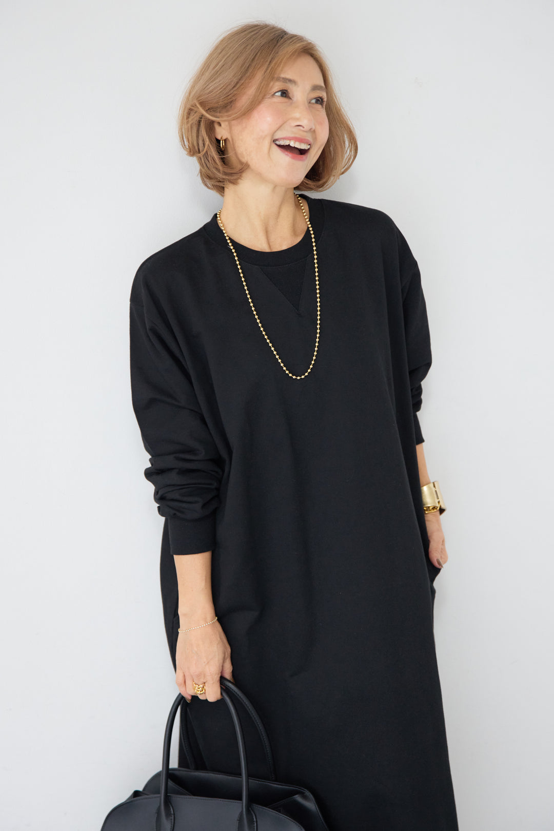 スウェット サイドスリット ロングワンピース