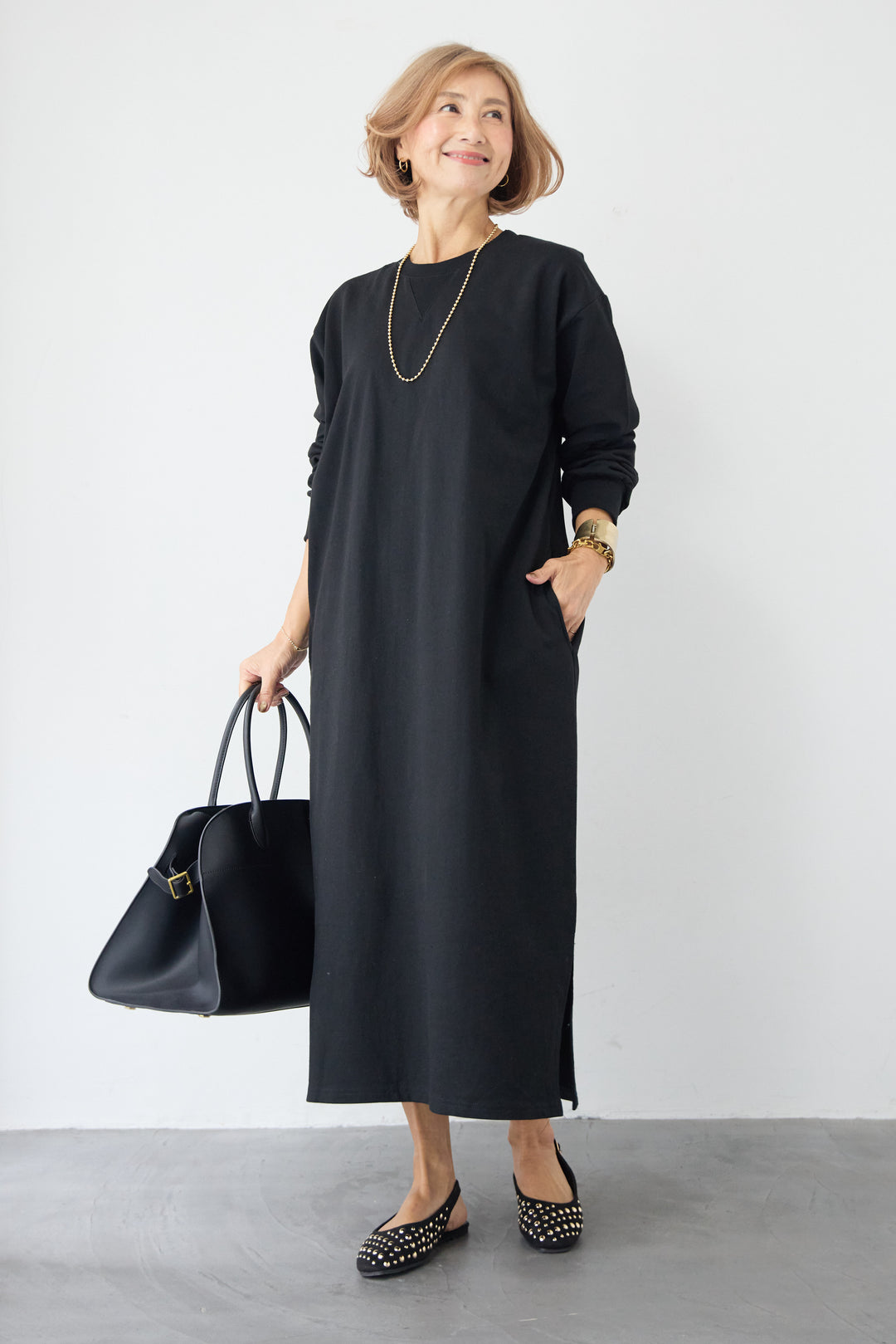 スウェット サイドスリット ロングワンピース