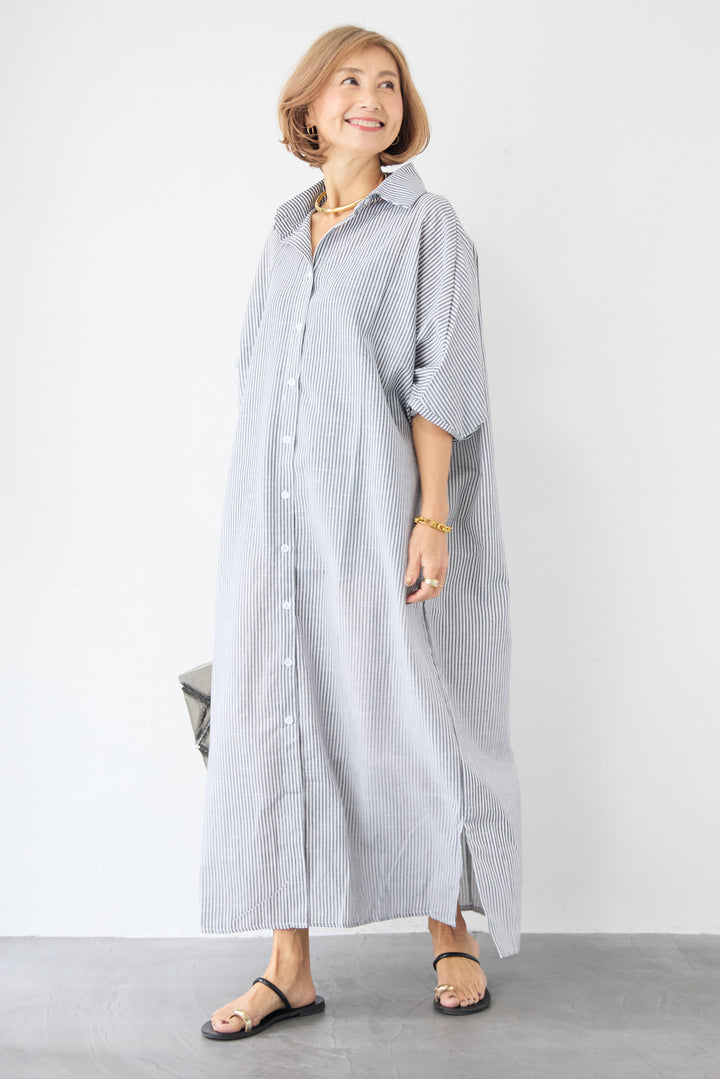 ドルマンスリーブ ロングシャツワンピース
