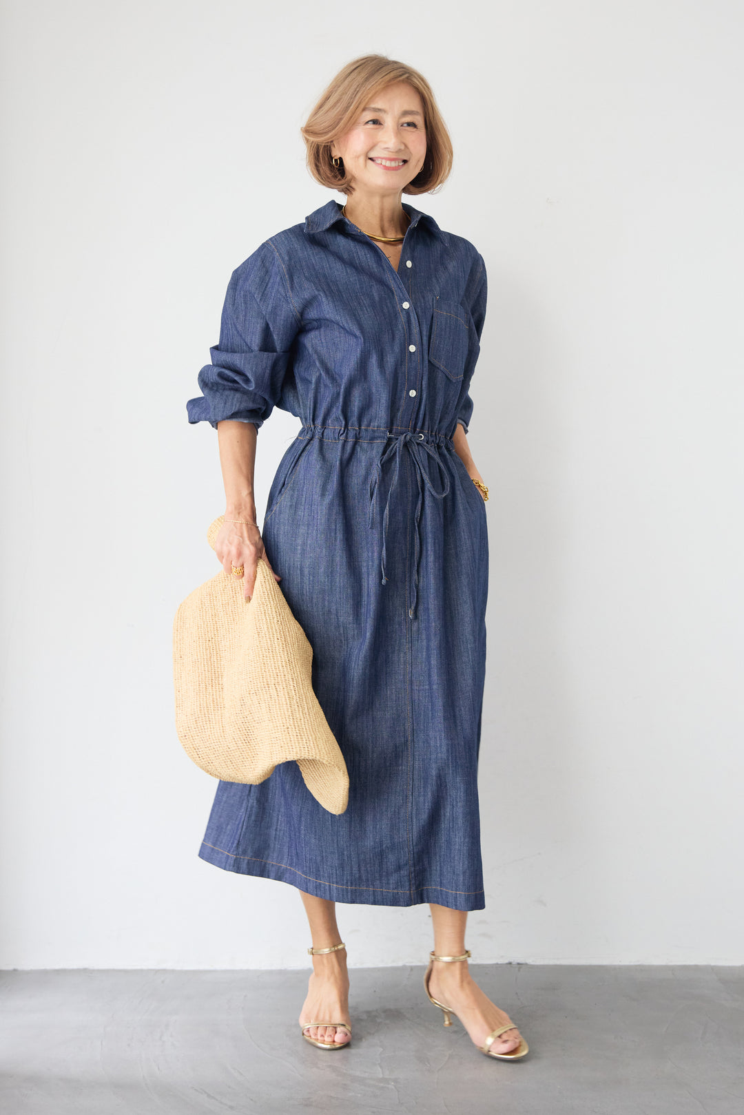 ウエストドロスト デニムシャツワンピース