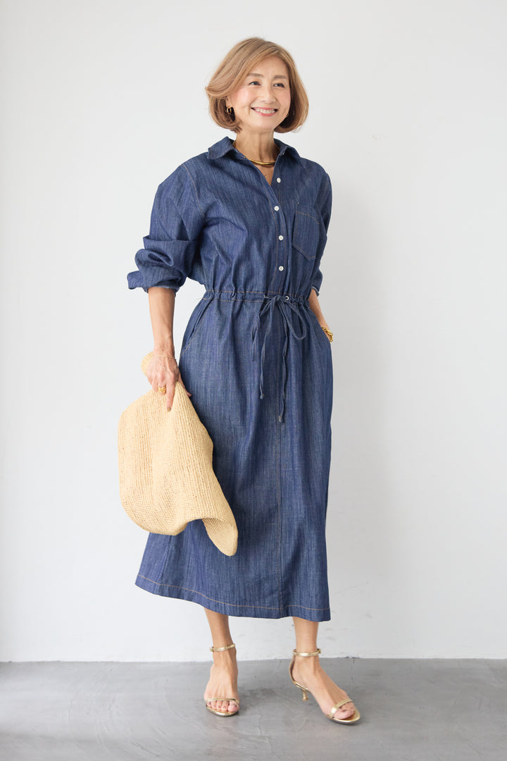 ウエストドロスト デニムシャツワンピース