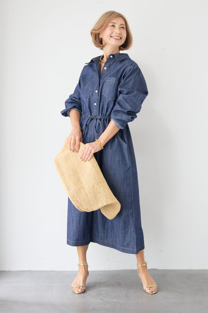 ウエストドロスト デニムシャツワンピース