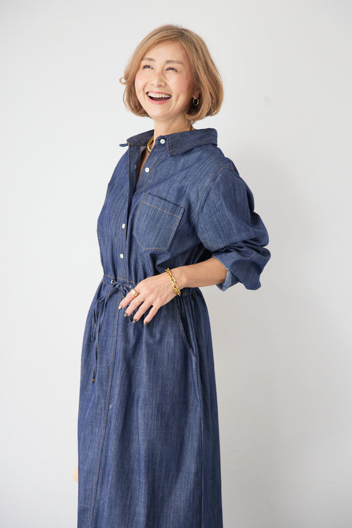 ウエストドロスト デニムシャツワンピース