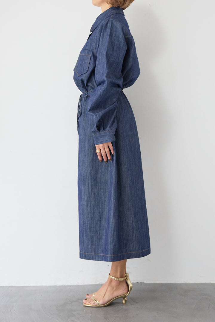 ウエストドロスト デニムシャツワンピース