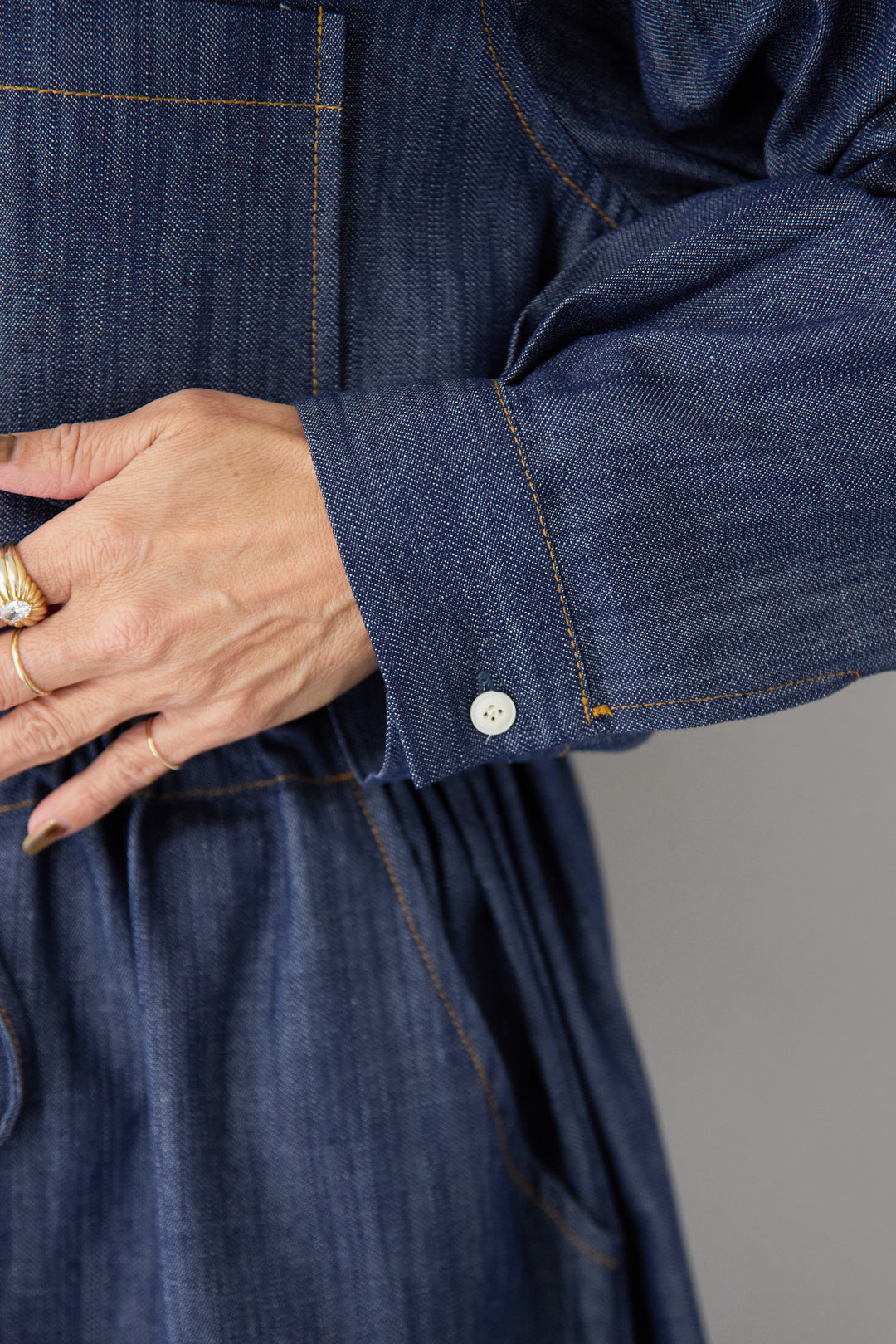 ウエストドロスト デニムシャツワンピース