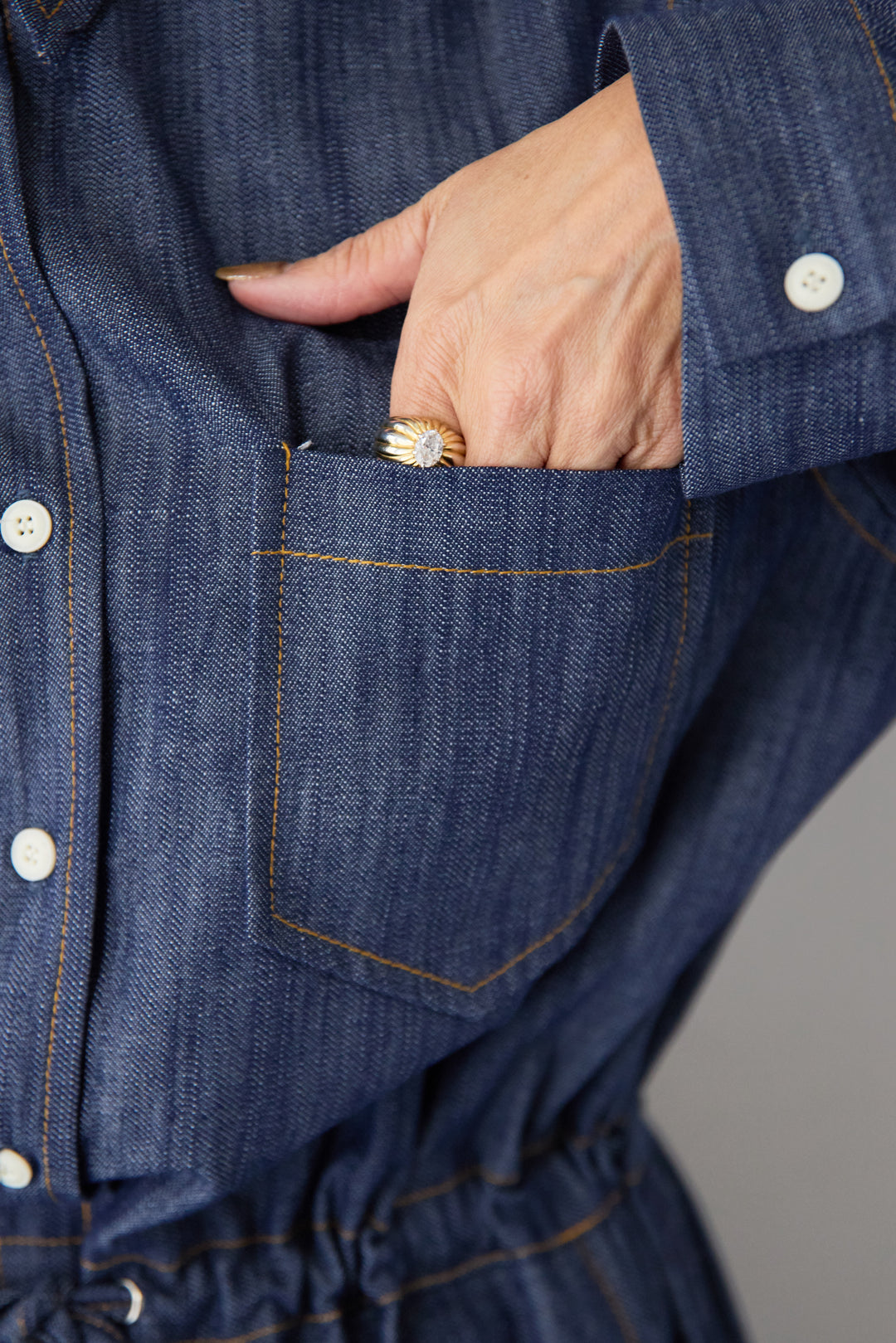 ウエストドロスト デニムシャツワンピース