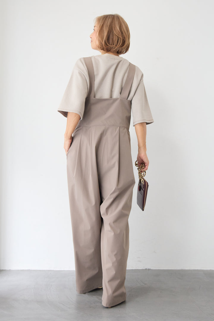 [SET]【セットアップ対応】刺繍ロゴ 5分袖スウェットプルオーバー+【接触冷感】ベルトサロペットパンツ(2set)