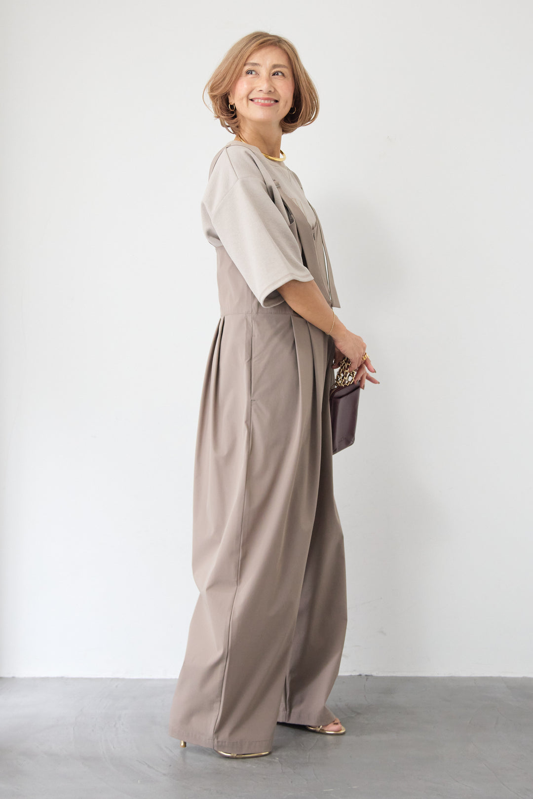 [SET]【セットアップ対応】刺繍ロゴ 5分袖スウェットプルオーバー+【接触冷感】ベルトサロペットパンツ(2set)