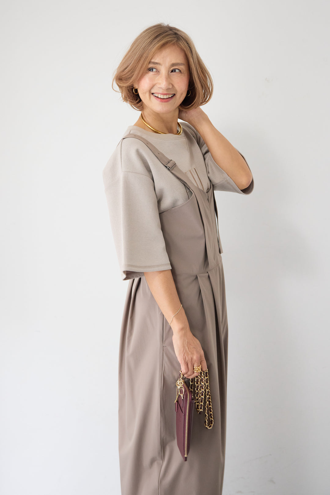 [SET]【セットアップ対応】刺繍ロゴ 5分袖スウェットプルオーバー+【接触冷感】ベルトサロペットパンツ(2set)