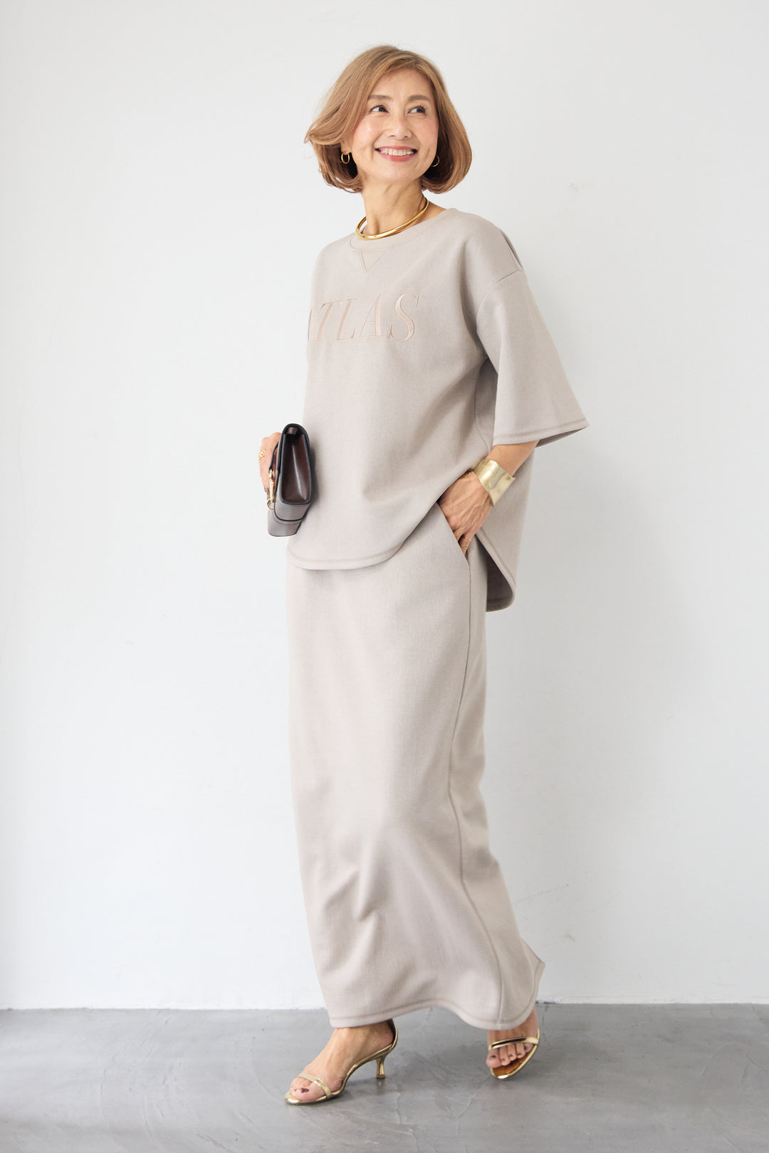 【セットアップ対応】刺繍ロゴ 5分袖スウェットプルオーバー