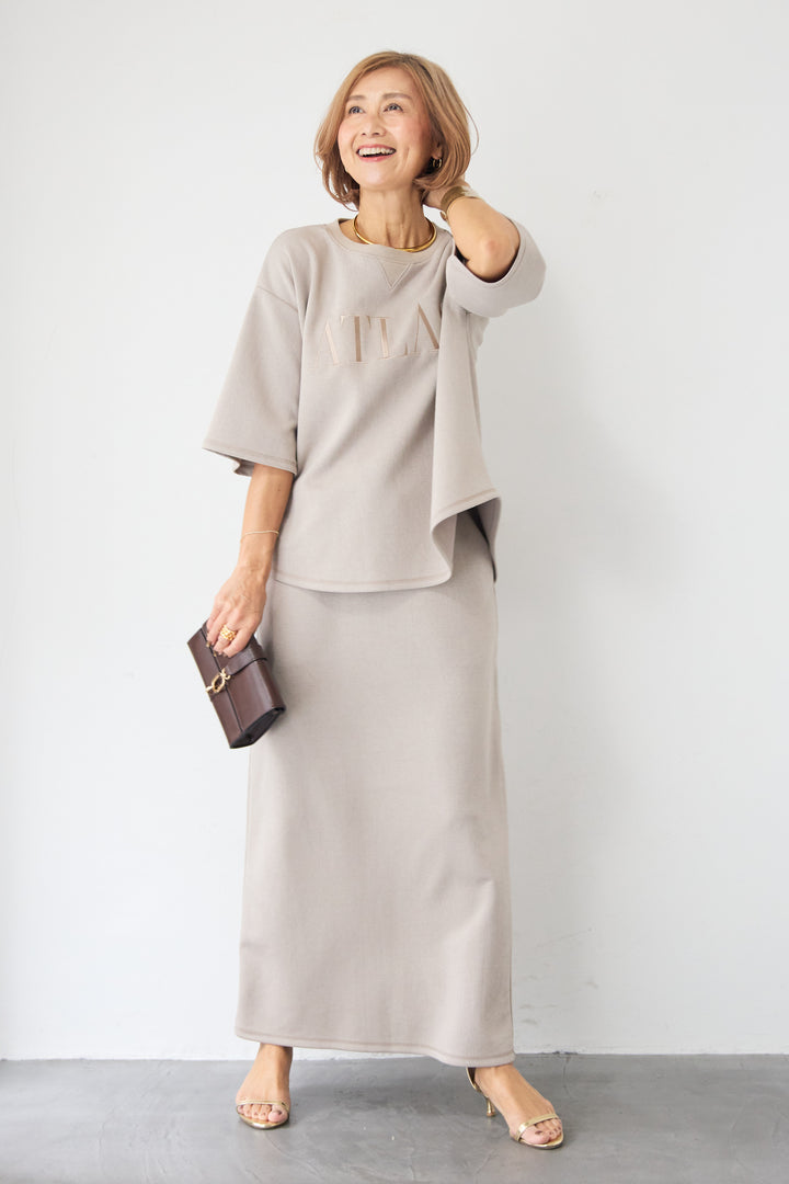 【セットアップ対応】リブウエスト・ロングタイトスカート