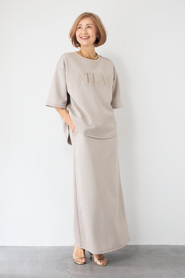 【セットアップ対応】刺繍ロゴ 5分袖スウェットプルオーバー