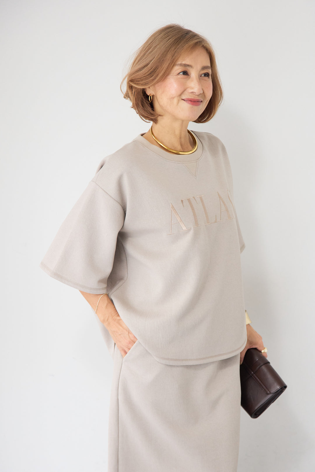 【セットアップ対応】刺繍ロゴ 5分袖スウェットプルオーバー