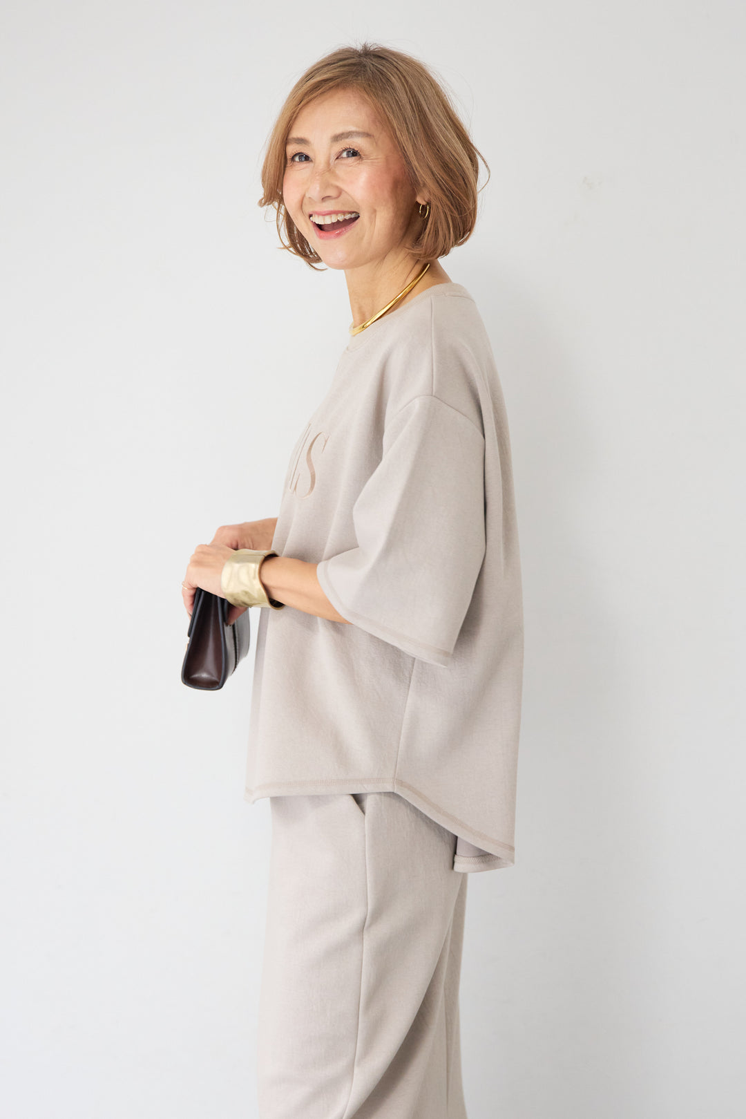 【セットアップ対応】刺繍ロゴ 5分袖スウェットプルオーバー