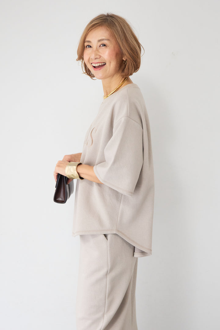 【セットアップ対応】刺繍ロゴ 5分袖スウェットプルオーバー