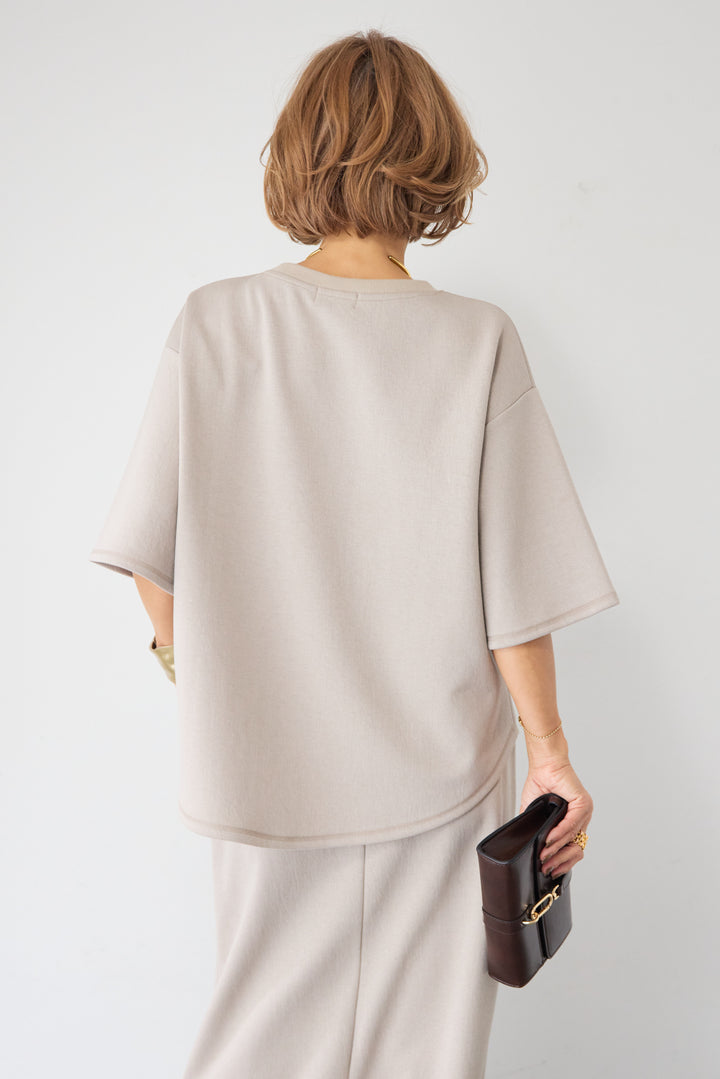 【セットアップ対応】刺繍ロゴ 5分袖スウェットプルオーバー