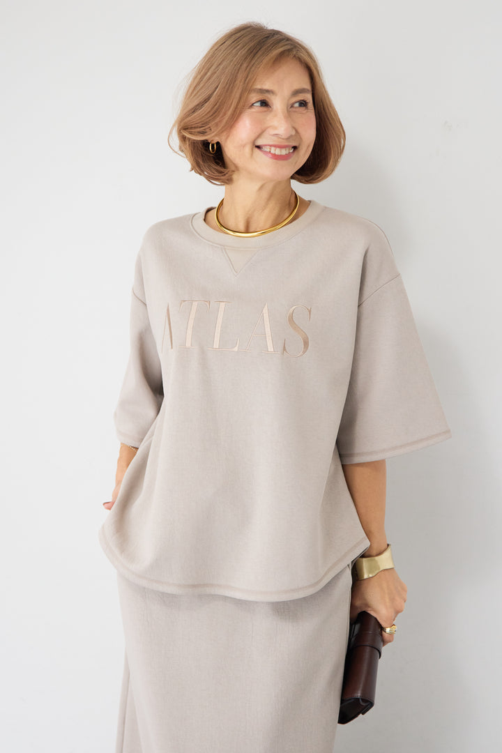 【セットアップ対応】刺繍ロゴ 5分袖スウェットプルオーバー