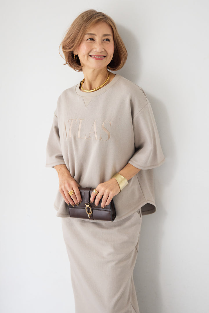 【セットアップ対応】刺繍ロゴ 5分袖スウェットプルオーバー