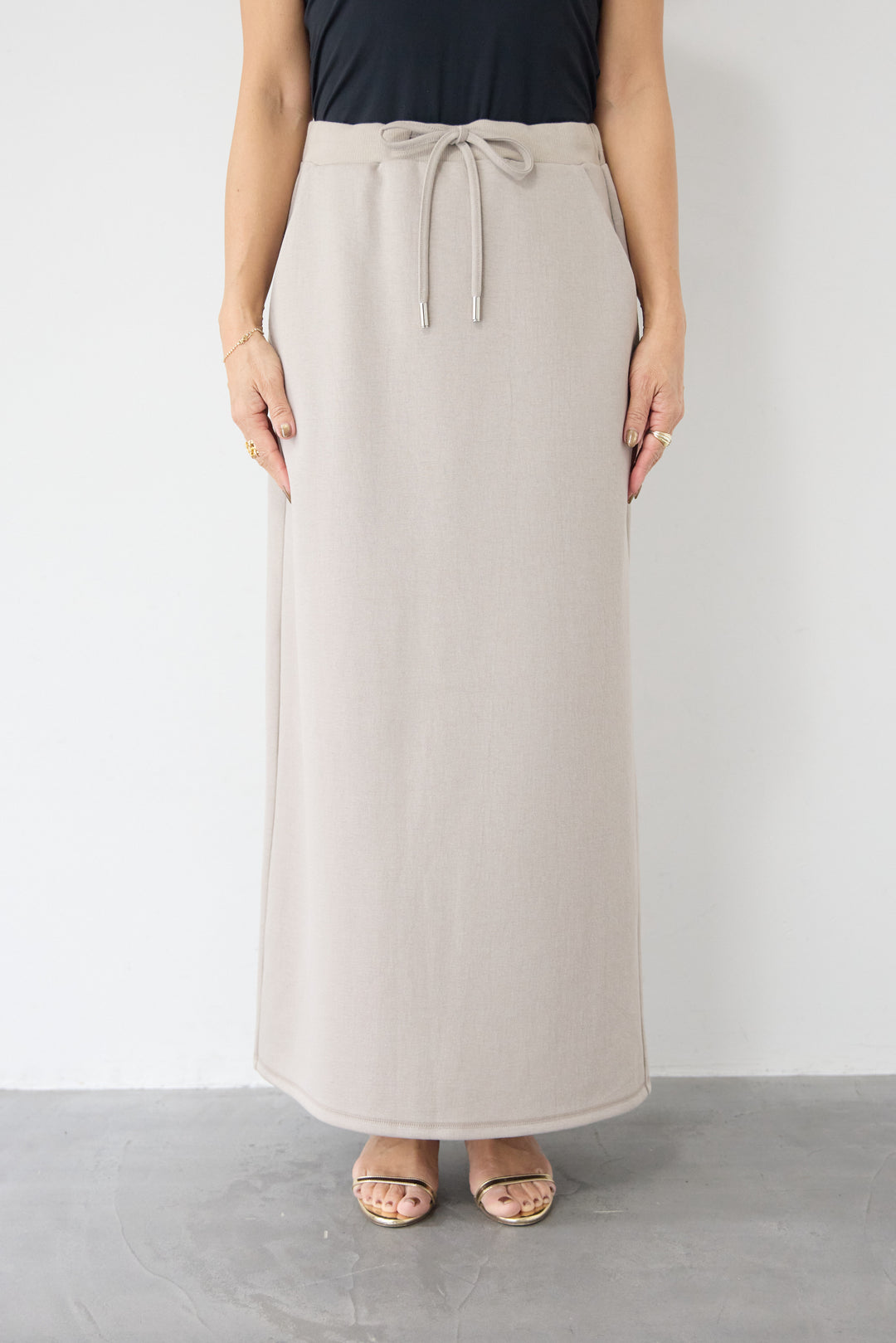 【セットアップ対応】リブウエスト・ロングタイトスカート