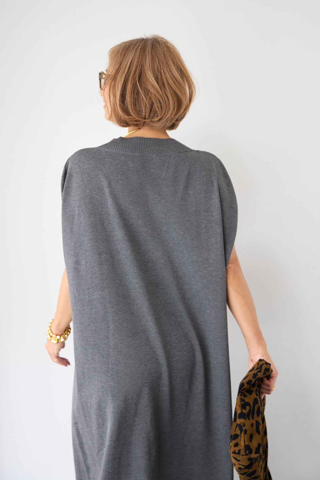 深Vネック サイドスリット ニットロングワンピース