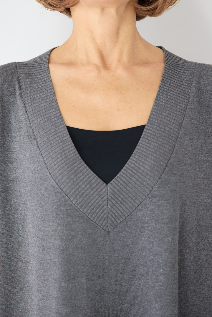 深Vネック サイドスリット ニットロングワンピース