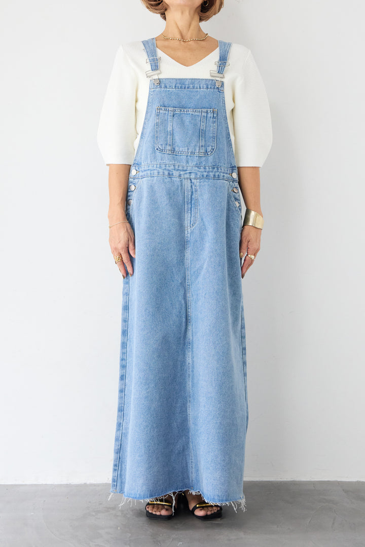 マキシ丈デニムサロペットスカート