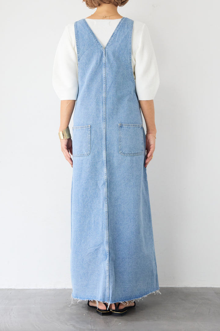 マキシ丈デニムサロペットスカート