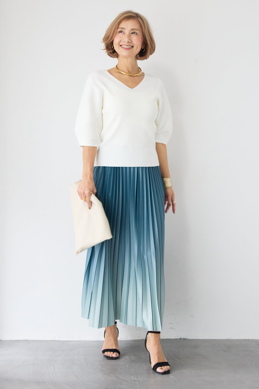 5分袖 Vネック リブプルオーバー