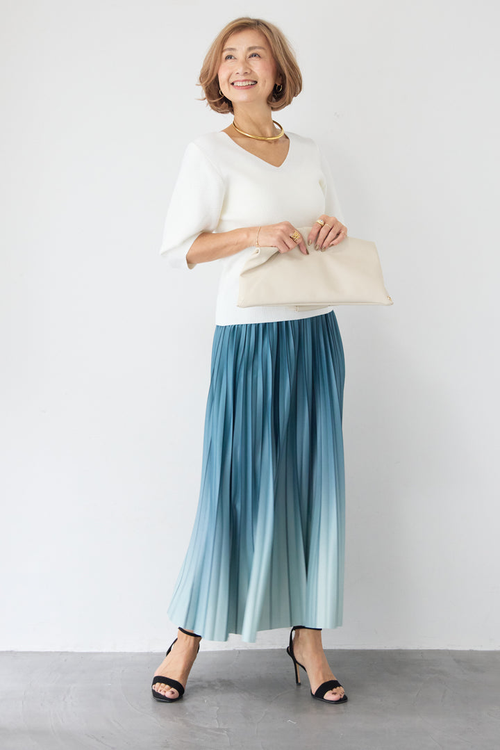 5分袖 Vネック リブプルオーバー