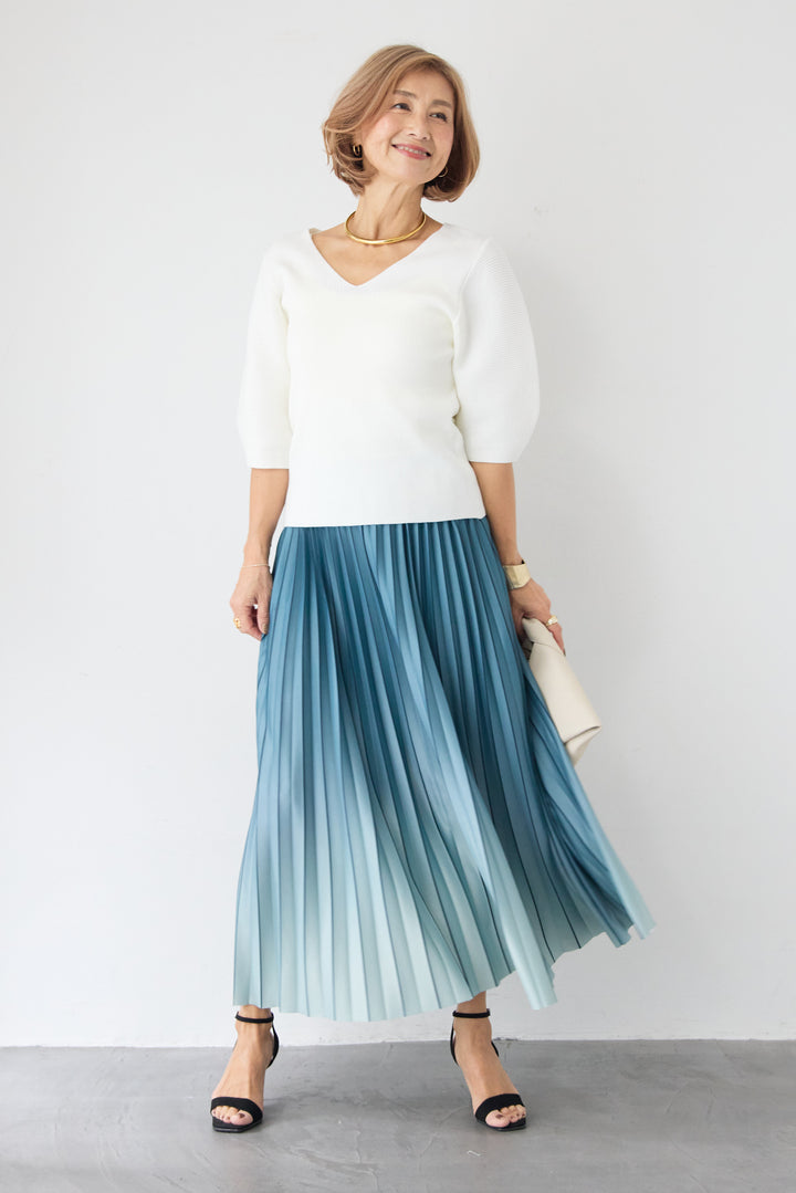 5分袖 Vネック リブプルオーバー