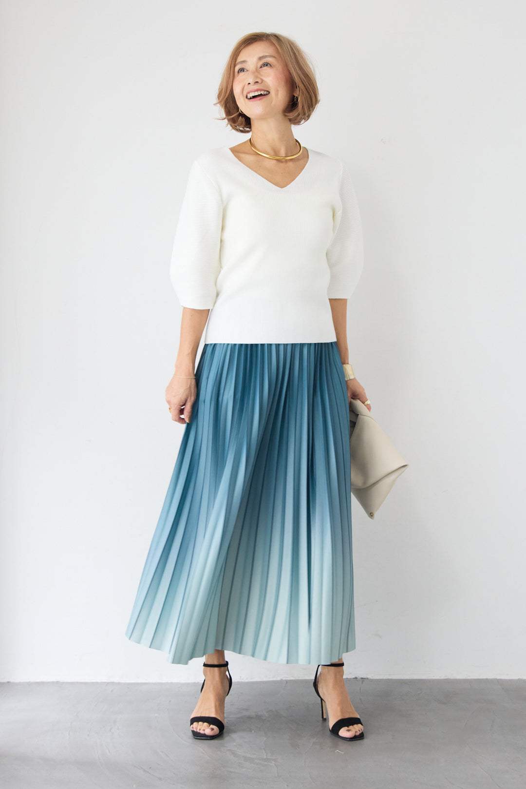 5分袖 Vネック リブプルオーバー