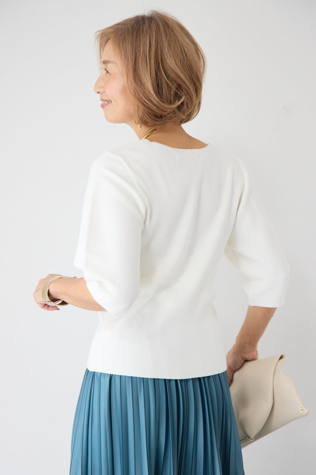 5分袖 Vネック リブプルオーバー