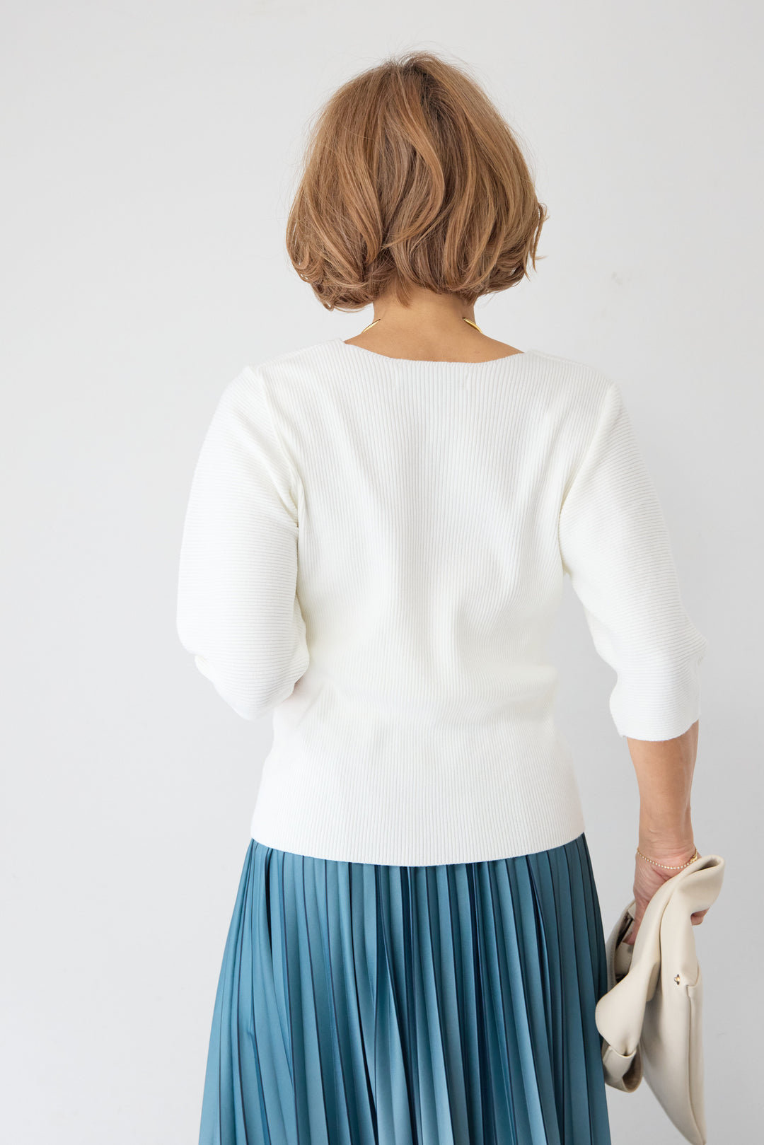 5分袖 Vネック リブプルオーバー