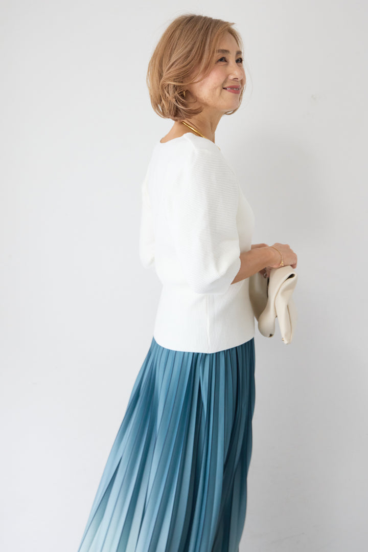 5分袖 Vネック リブプルオーバー