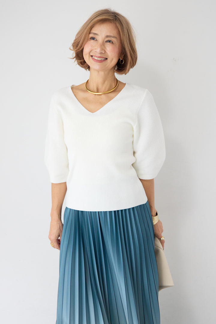 5分袖 Vネック リブプルオーバー